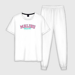 Пижама хлопковая мужская Malibu Beach text, цвет: белый