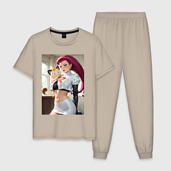 Пижама хлопковая мужская Джесси и Мяут - команда Р: Покемоны, цвет: миндальный