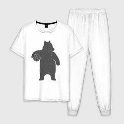 Пижама хлопковая мужская Футболист мишка, цвет: белый