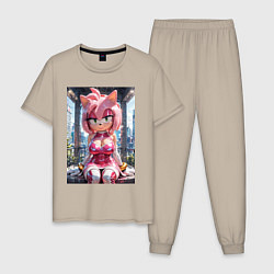 Пижама хлопковая мужская Эми Роуз из Somic строит глазки, цвет: миндальный