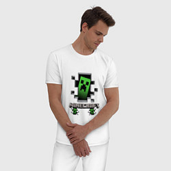 Пижама хлопковая мужская Minecraft крипер, цвет: белый — фото 2