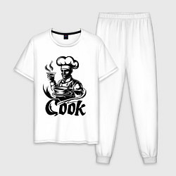 Пижама хлопковая мужская Повар готовит блюдо, цвет: белый