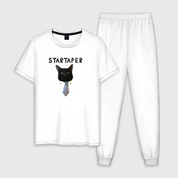 Пижама хлопковая мужская Startaper кот, цвет: белый