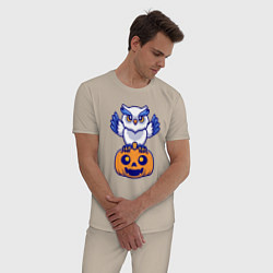 Пижама хлопковая мужская Halloween owl, цвет: миндальный — фото 2
