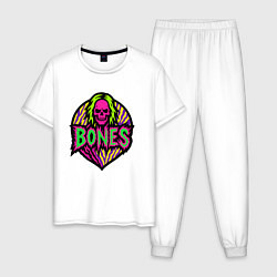 Пижама хлопковая мужская Bones кислотный череп, цвет: белый