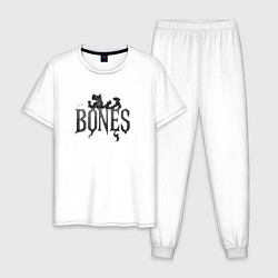 Пижама хлопковая мужская Bones лого из дыма, цвет: белый