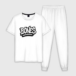 Пижама хлопковая мужская Bones белый логотип, цвет: белый