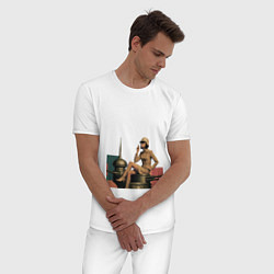 Пижама хлопковая мужская Девушка на орудийной башне ретрофутуризм поп-арт 1, цвет: белый — фото 2