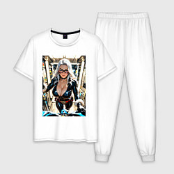 Пижама хлопковая мужская Черная кошка в сейфе банка, цвет: белый