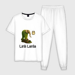 Пижама хлопковая мужская Слон кактус мем, цвет: белый