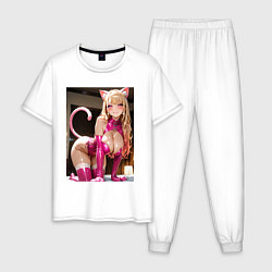 Пижама хлопковая мужская Марин Китагава наряде гламурной кошечки, цвет: белый