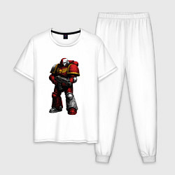 Пижама хлопковая мужская Космический десантник в красных тонах, цвет: белый