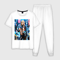 Пижама хлопковая мужская Девушка-боец с катаной, цвет: белый