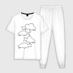 Пижама хлопковая мужская Контуры рыб, цвет: белый