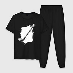 Пижама хлопковая мужская Хоккейная клюшка в квадрате, цвет: черный