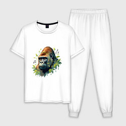 Пижама хлопковая мужская Музыкальная горилла, цвет: белый