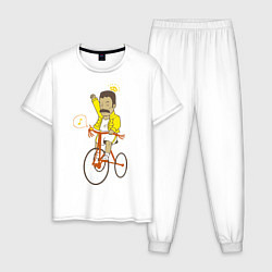 Пижама хлопковая мужская Фредди на велосипеде, цвет: белый