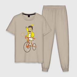 Пижама хлопковая мужская Фредди на велосипеде цвета миндальный — фото 1