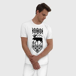 Пижама хлопковая мужская Узор с оленем, цвет: белый — фото 2