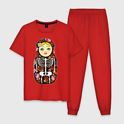 Пижама хлопковая мужская Матрёшка цвета красный — фото 1