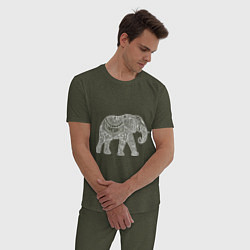 Пижама хлопковая мужская Расписной слон, цвет: меланж-хаки — фото 2