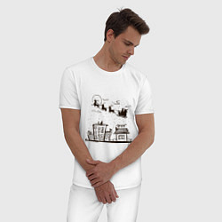 Пижама хлопковая мужская Санта над городом цвета белый — фото 2