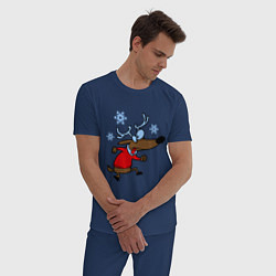 Пижама хлопковая мужская Новогодний олень цвета тёмно-синий — фото 2