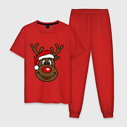 Пижама хлопковая мужская Рождественский олень, цвет: красный