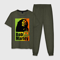Пижама хлопковая мужская Bob Marley: Jamaica, цвет: меланж-хаки