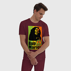 Пижама хлопковая мужская Bob Marley: Jamaica, цвет: меланж-бордовый — фото 2