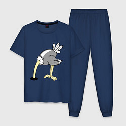 Пижама хлопковая мужская Влюбленный страус: для него, цвет: тёмно-синий