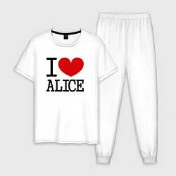 Пижама хлопковая мужская Я люблю Алису, цвет: белый