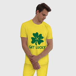 Пижама хлопковая мужская Get lucky, цвет: желтый — фото 2