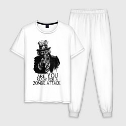 Пижама хлопковая мужская Zombie attack, цвет: белый