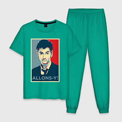 Пижама хлопковая мужская Allons-y Poster, цвет: зеленый