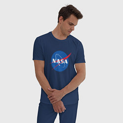 Пижама хлопковая мужская NASA: Logo, цвет: тёмно-синий — фото 2