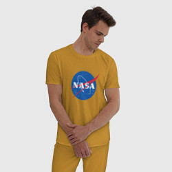 Пижама хлопковая мужская NASA: Logo, цвет: горчичный — фото 2