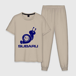 Пижама хлопковая мужская Subaru, цвет: миндальный