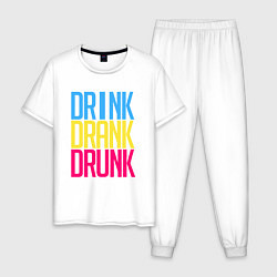 Пижама хлопковая мужская Drink Drank Drunk, цвет: белый