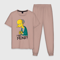 Пижама хлопковая мужская Mr. Burns: I get money, цвет: пыльно-розовый