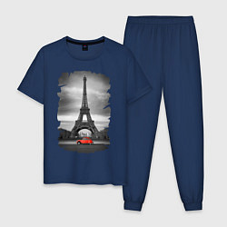 Пижама хлопковая мужская Эйфелева башня, цвет: тёмно-синий