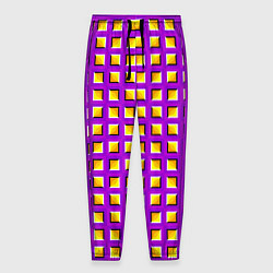 Брюки на резинке мужские Фиолетовый Фон с Желтыми Квадратами Иллюзия Движен, цвет: 3D-принт