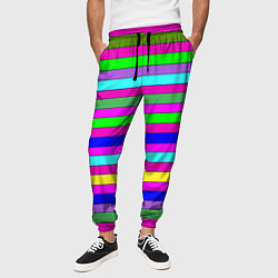 Брюки на резинке мужские Multicolored neon bright stripes, цвет: 3D-принт — фото 2