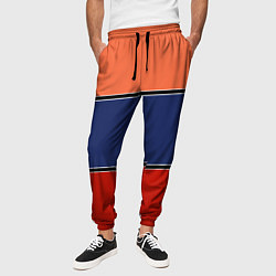 Брюки на резинке мужские Combined pattern striped orange red blue, цвет: 3D-принт — фото 2
