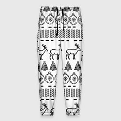 Брюки на резинке мужские Черно-белый узор с оленями, цвет: 3D-принт