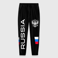 Брюки на резинке мужские Россия и три линии на черном фоне, цвет: 3D-принт