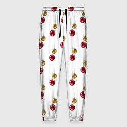 Брюки на резинке мужские Золотые и красные елочные шары - паттерн, цвет: 3D-принт