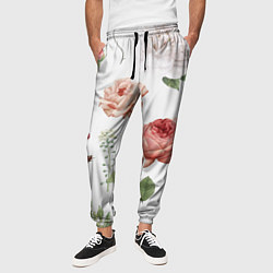 Брюки на резинке мужские Гербарий цветов на белом фоне, цвет: 3D-принт — фото 2