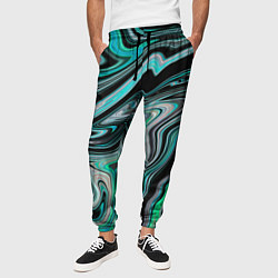 Брюки на резинке мужские Черно-зеленый флюид арт, цвет: 3D-принт — фото 2