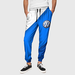 Брюки на резинке мужские Volkswagen - голубые линии, цвет: 3D-принт — фото 2